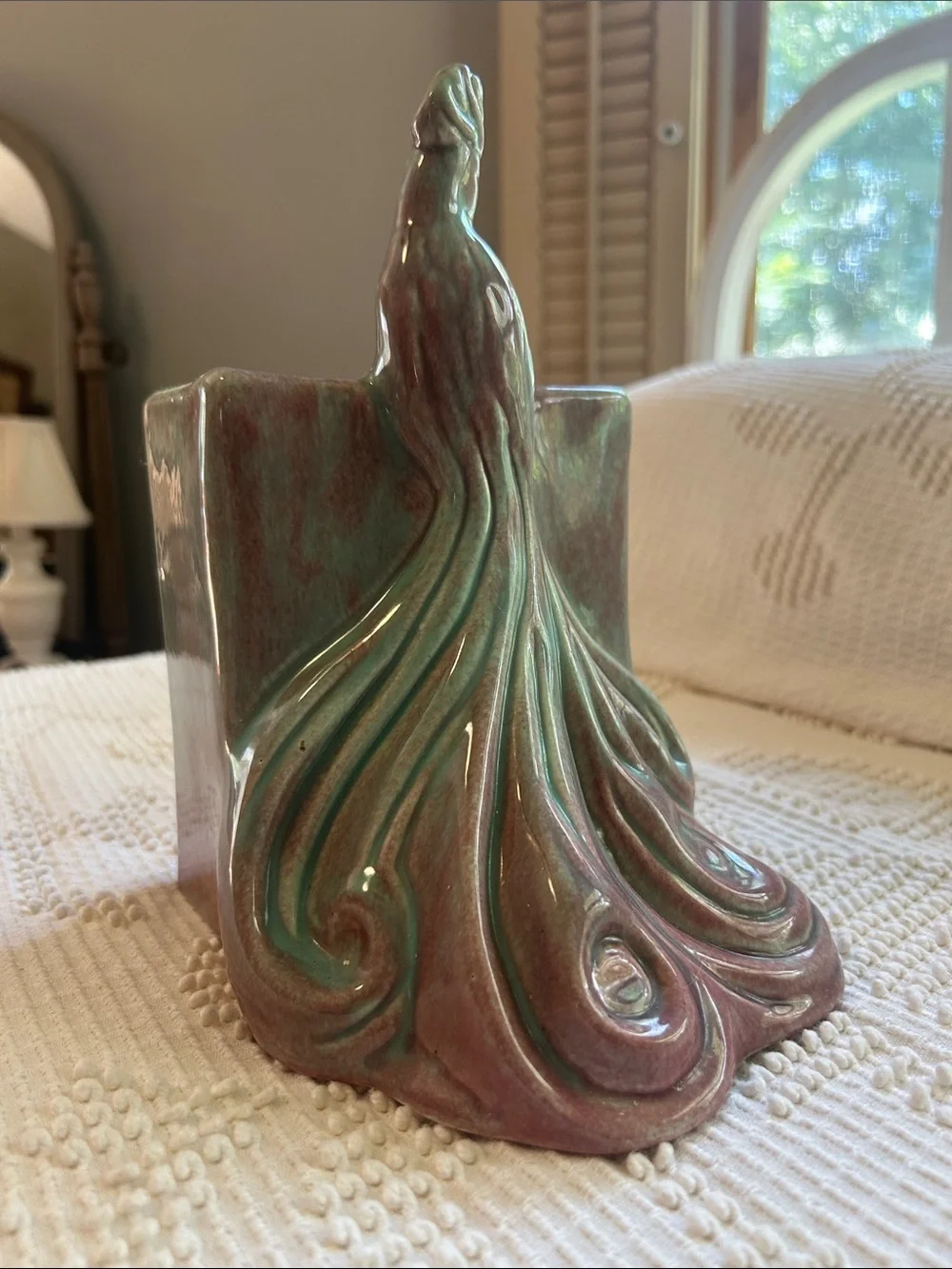 Artisan Iridescent Ceramic Peacock Vase West Coast Pottery